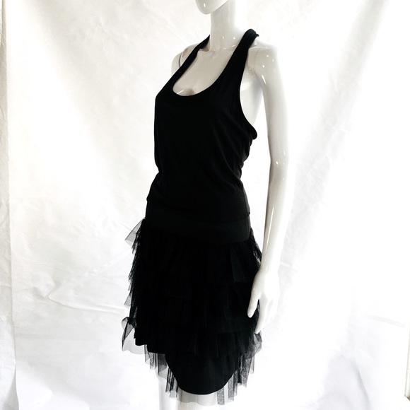 Miley Cyrus Max Azria black mesh ruffle dress. XL. NWT. Racerback sleeveless LBD - Picture 4 of 10